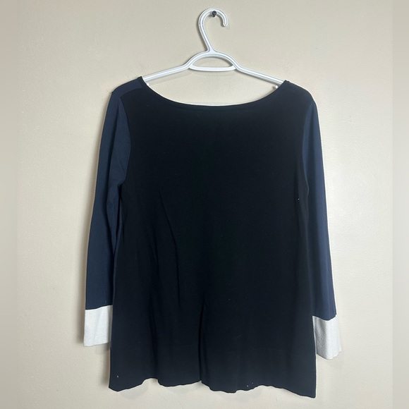 Max Mara Navy Blue Long Sleeve Top Size M Contrast White Cuffs Designer Knit - Picture 6 of 6
